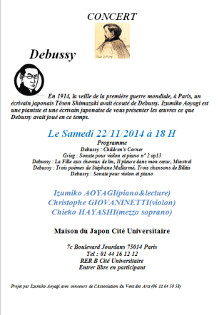 Programme du concert Aoyagi et Debussy